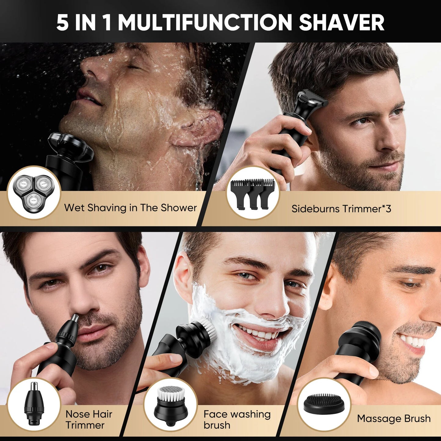3 in 1 Multifunction Mens Electric Shaver Powerful Beard Nose Hair Trimmer Shaving Machine Electric Razor Waterproof