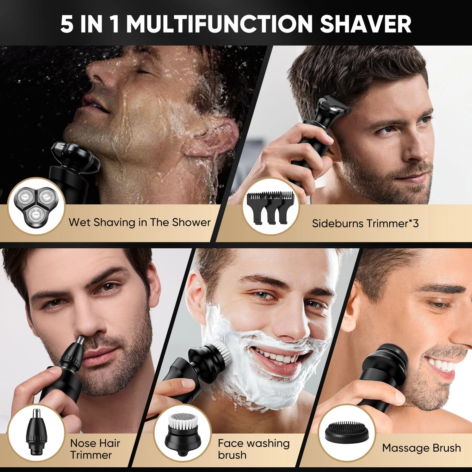 3 in 1 Multifunction Mens Electric Shaver Powerful Beard Nose Hair Trimmer Shaving Machine Electric Razor Waterproof