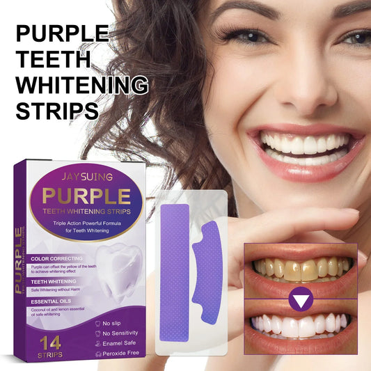 14Pcs Teeth Whitening Strips Purple Oral Fresh Breath Remove Yellow Cleaning Dental Bleaching Tooth Whitener Patches