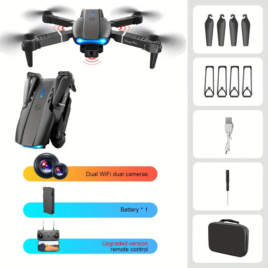 Mini Foldable RC Quadcopter E99 - Dual Camera Aerial Drone with 4K HD, Hold Mode & LED Lights | WIFI Remote Control Toy
